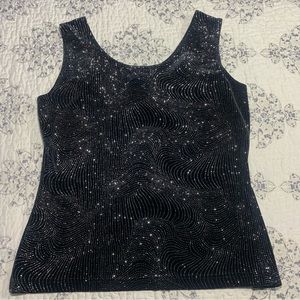 Vintage black velvet top with white glitter